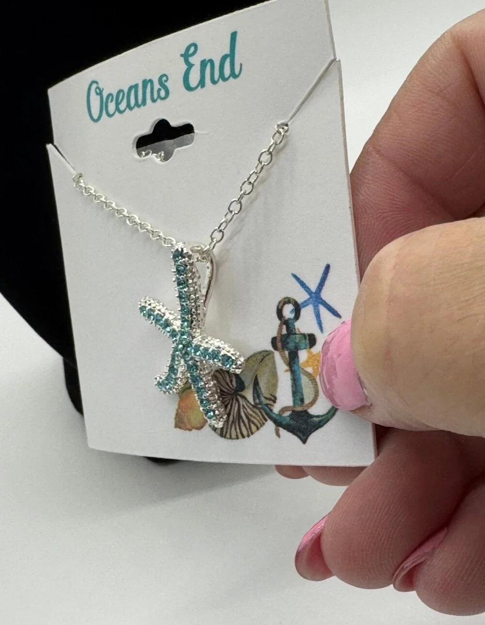 Oceans End Starfish Pendant Blue Rhinestone Necklace Silver-Tone Chain
